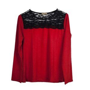 Easther Women Blouse Lace Long Sleeve Top Shirt Stretch Small